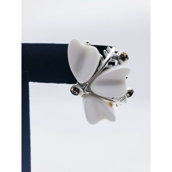 VTG Star Signed Latice White Butterfly Silver Tone  W/ Crystals Clip On Earrings - Picture 3 of 5